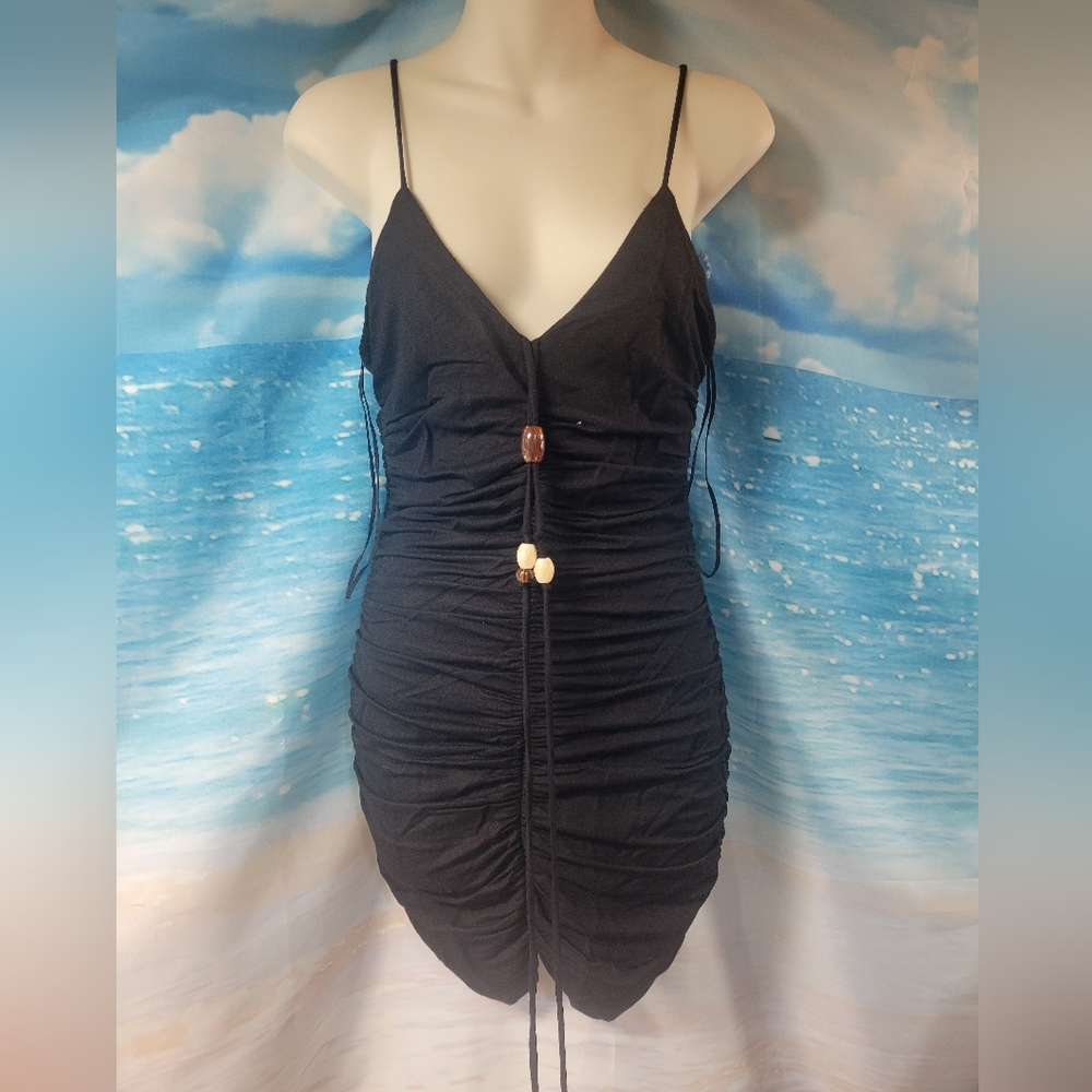 ZARA NWT Black Ruched Spaghetti Strap Dress Womens Size Small